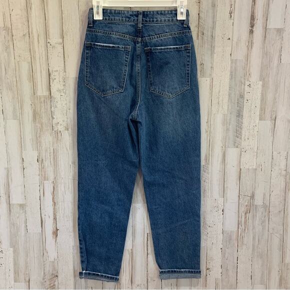 Shein High Rise Mom Jeans Straight Leg Distressed - Picture 3 of 5